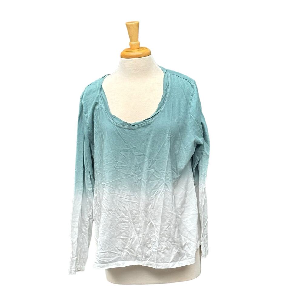 Candace Cameron Bure Long Green White Hombre Shirt Womans Size XL Cotton Top